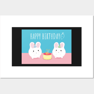 Happy Birthday Party Cute Bunnies Posters and Art